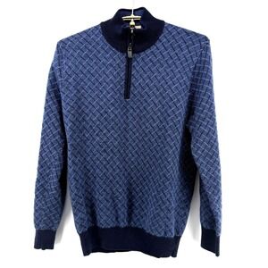 Jos. A. Bank Mens L Signature Collection Sweater Merino Wool 1/4 Zip Blue